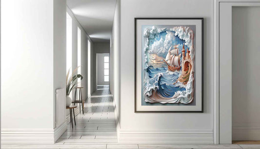 Surreal Seascape with Majestic Ship and Coastal Fortress