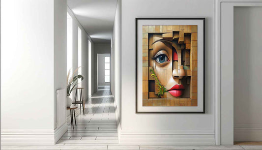 Fragmented Surreal Portrait in Geometric Wall Blocks