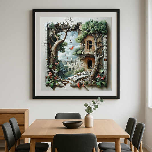 Ruins and Renewal: Surrealist Nature Reclaiming Abandoned Architecture Art Print